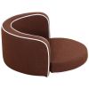 30" Brown Round Pet Sofa, Dog sofa, Dog bed, Cat Bed, Cat Sofa, with Wooden Structure and Linen Goods White Roller Lines on the Edges Curved Appearanc