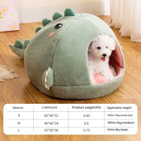 Dinosaur Pet Bed Cartoon Kennel Semi-closed (Option: Fruit Green-S)