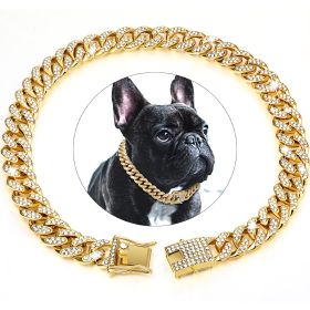 Dog Chain Crystal Artificial Diamondoid Dog Collar Walking Metal Chain Collar With Secure Buckle (Color: Rose Gold, size: M)