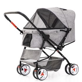 Four Wheel Folding Pet Stroller, Dog Jogger Travel Cats Carrier Adjustable Canopy Storage Brake Mesh Window (Color: Gray)