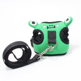 dog harness set; with leas frog leash pet mesh breathable small dog chest back retractable dog leash pet harness (colour: Green frog+traction rope, Specification (L * W): S)