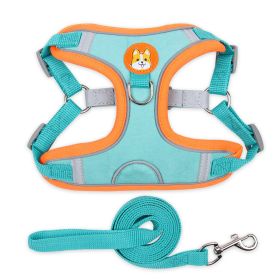 dog Harnesses and dog leash set; Pet Chest Strap Vest Dog Strap Small Dog Rope Wholesale Reflective Dog Towing Rope (colour: Lake blue, Specification (L * W): S)